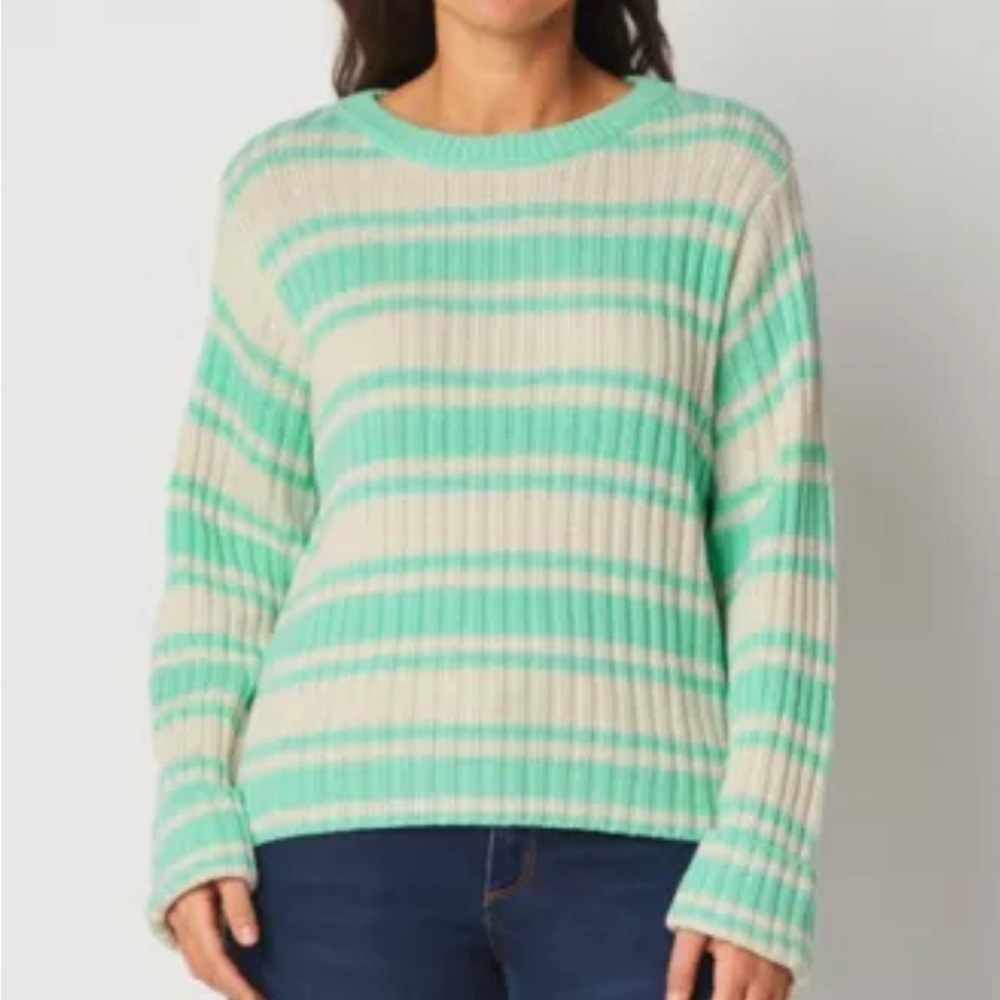 St. John's Bay Long Sleeve Pullover  Striped Sweater Size Larg…